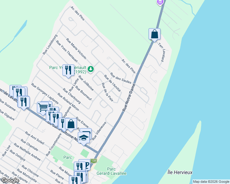 map of restaurants, bars, coffee shops, grocery stores, and more near 43 Rue des Jardins in Lavaltrie