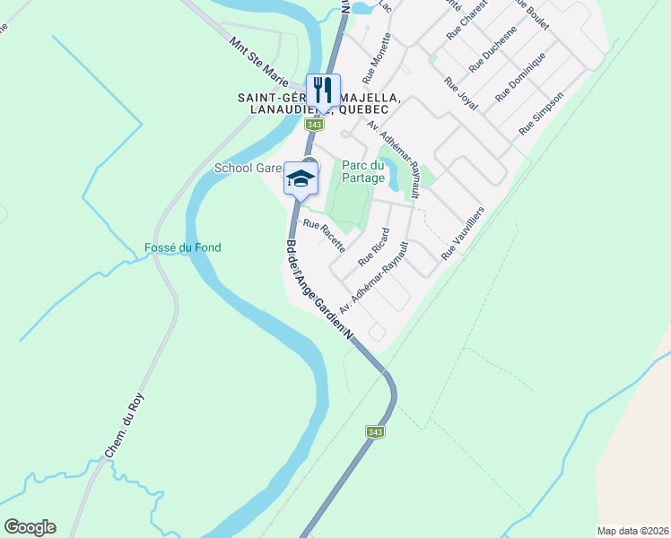 map of restaurants, bars, coffee shops, grocery stores, and more near 2512 Rue Robindaine in L'Assomption