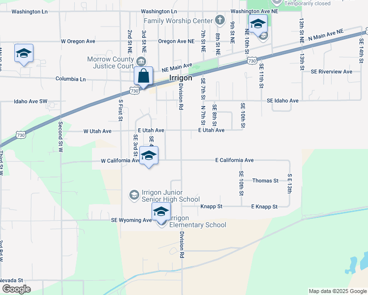 map of restaurants, bars, coffee shops, grocery stores, and more near 365 Division Road in Irrigon
