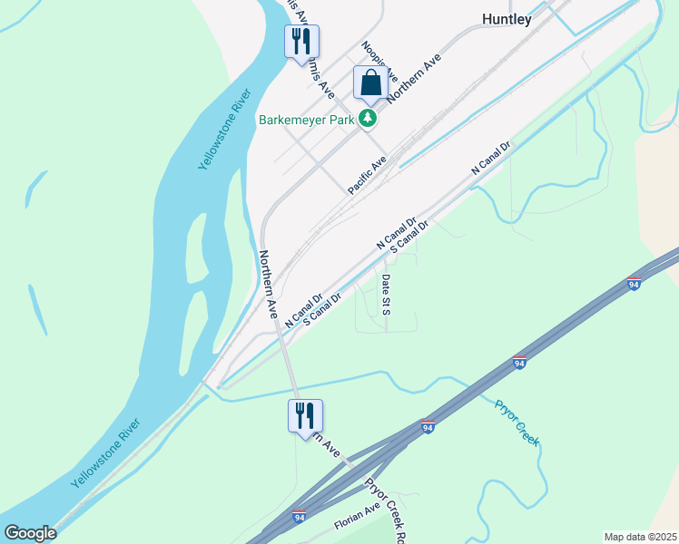 map of restaurants, bars, coffee shops, grocery stores, and more near 127 North Canal Drive in Huntley