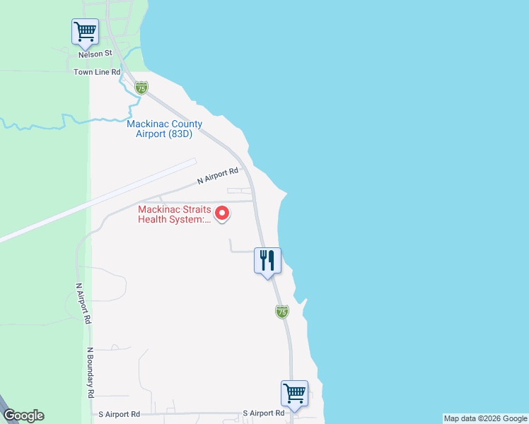 map of restaurants, bars, coffee shops, grocery stores, and more near 1149 North State Street in Saint Ignace