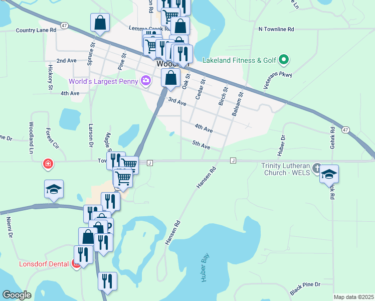 map of restaurants, bars, coffee shops, grocery stores, and more near 9436 8836 Highway J in Minocqua
