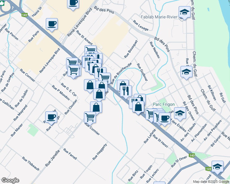 map of restaurants, bars, coffee shops, grocery stores, and more near 761 Boulevard Saint-Joseph in Drummondville