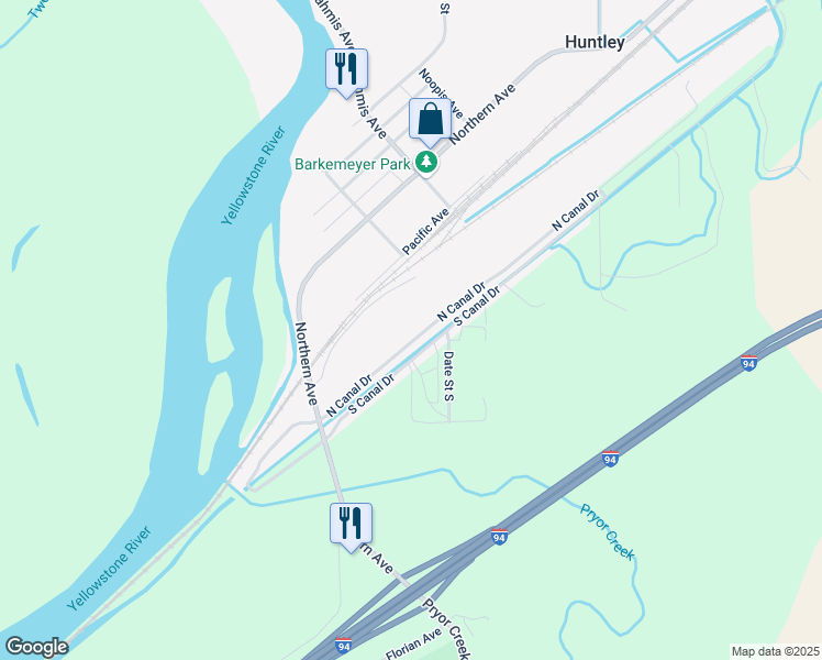 map of restaurants, bars, coffee shops, grocery stores, and more near 127 North Canal Drive in Huntley