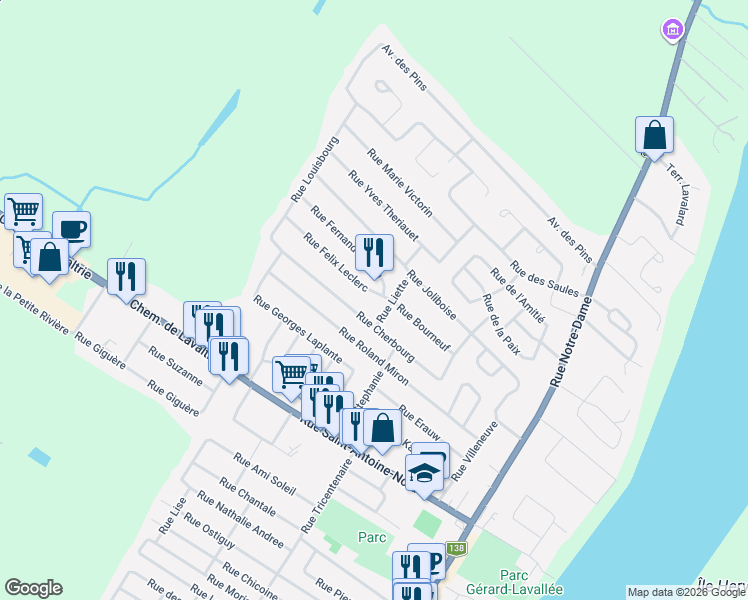 map of restaurants, bars, coffee shops, grocery stores, and more near 235 Rue Felix Leclerc in Lavaltrie