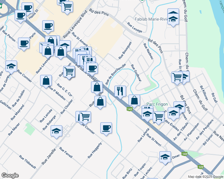 map of restaurants, bars, coffee shops, grocery stores, and more near 761-781 Boulevard Saint-Joseph in Drummondville