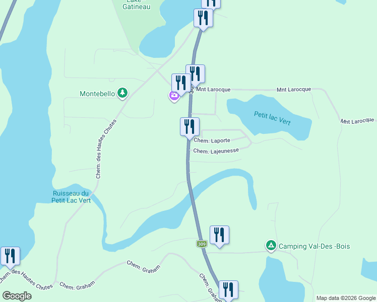 map of restaurants, bars, coffee shops, grocery stores, and more near 101 Chemin Lajeunesse in Val-des-Bois