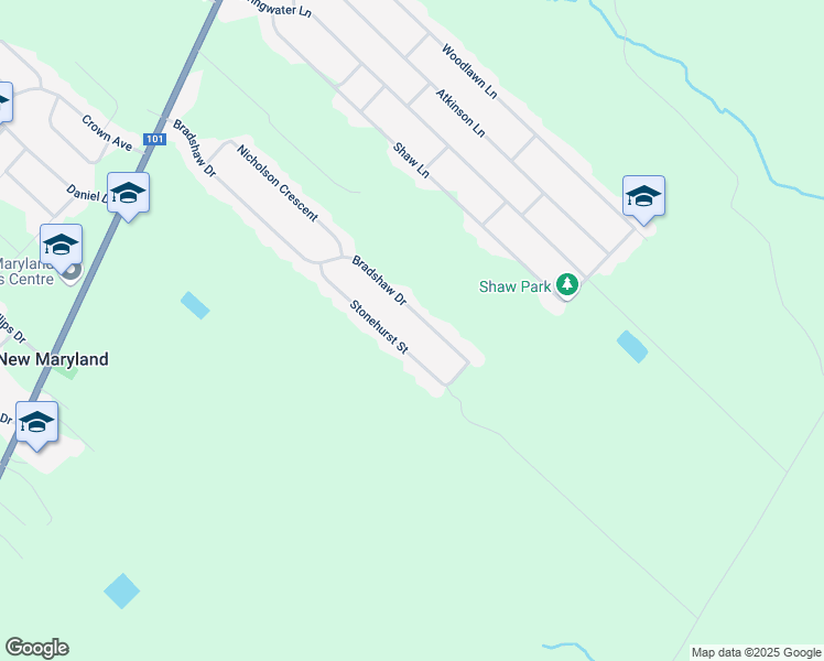 map of restaurants, bars, coffee shops, grocery stores, and more near 199 Bradshaw Drive in New Maryland