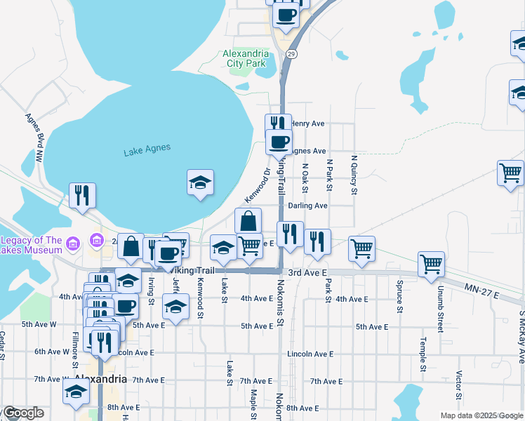 map of restaurants, bars, coffee shops, grocery stores, and more near 716 Darling Avenue in Alexandria
