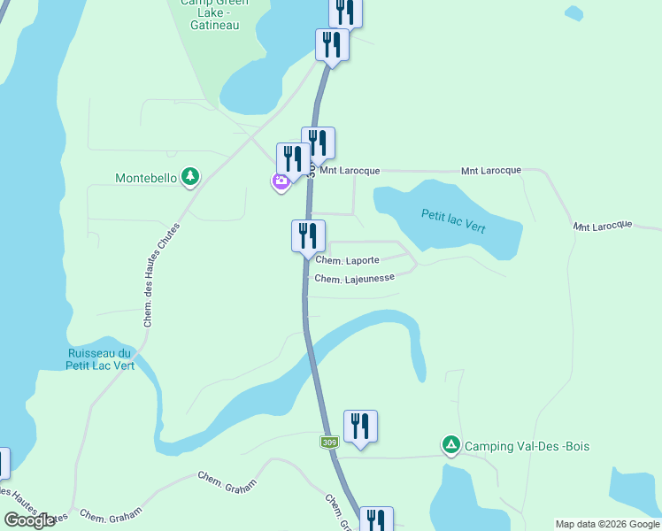 map of restaurants, bars, coffee shops, grocery stores, and more near 101 Chemin Lajeunesse in Val-des-Bois