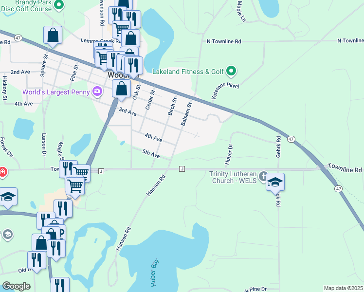 map of restaurants, bars, coffee shops, grocery stores, and more near 1403 3rd Avenue in Woodruff