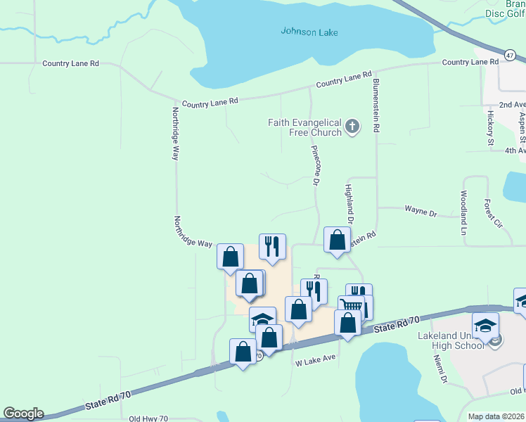 map of restaurants, bars, coffee shops, grocery stores, and more near 9789 White Pine Lane in Woodruff