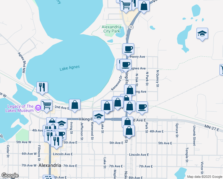 map of restaurants, bars, coffee shops, grocery stores, and more near 202 Maple Street in Alexandria