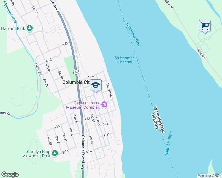 map of restaurants, bars, coffee shops, grocery stores, and more near 2060 The Strand in Columbia City