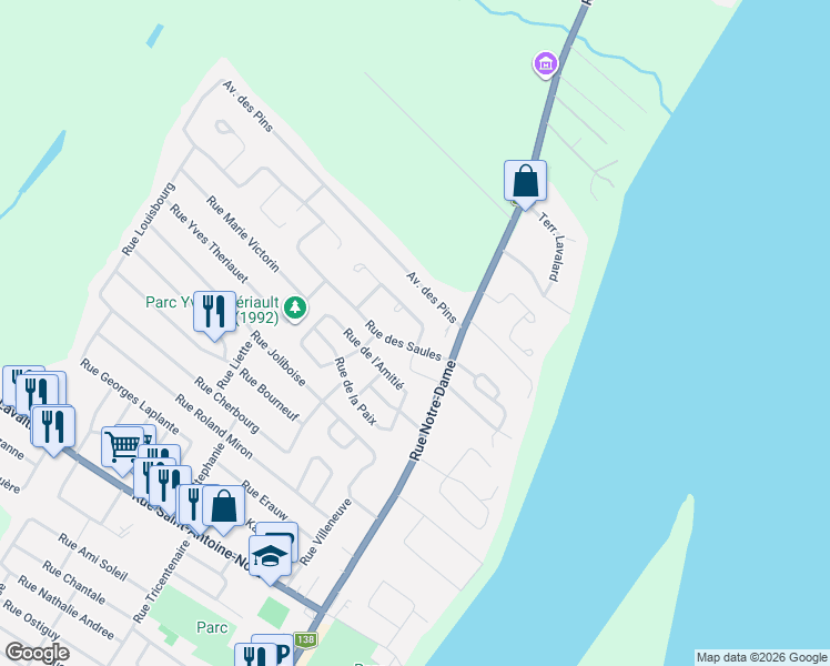 map of restaurants, bars, coffee shops, grocery stores, and more near 18 Rue des Epinettes in Lavaltrie