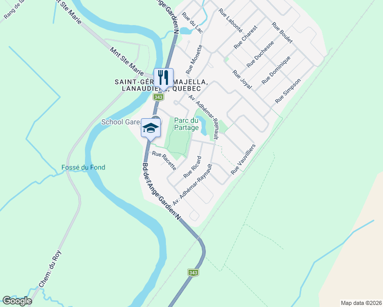 map of restaurants, bars, coffee shops, grocery stores, and more near 2564 Rue Robindaine in L'Assomption