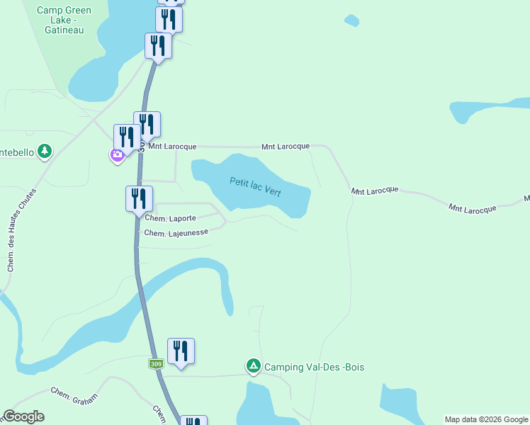 map of restaurants, bars, coffee shops, grocery stores, and more near 135 Chemin Laporte in Val-des-Bois