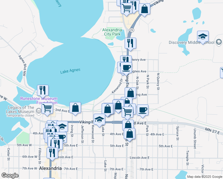 map of restaurants, bars, coffee shops, grocery stores, and more near 202 Maple Street in Alexandria