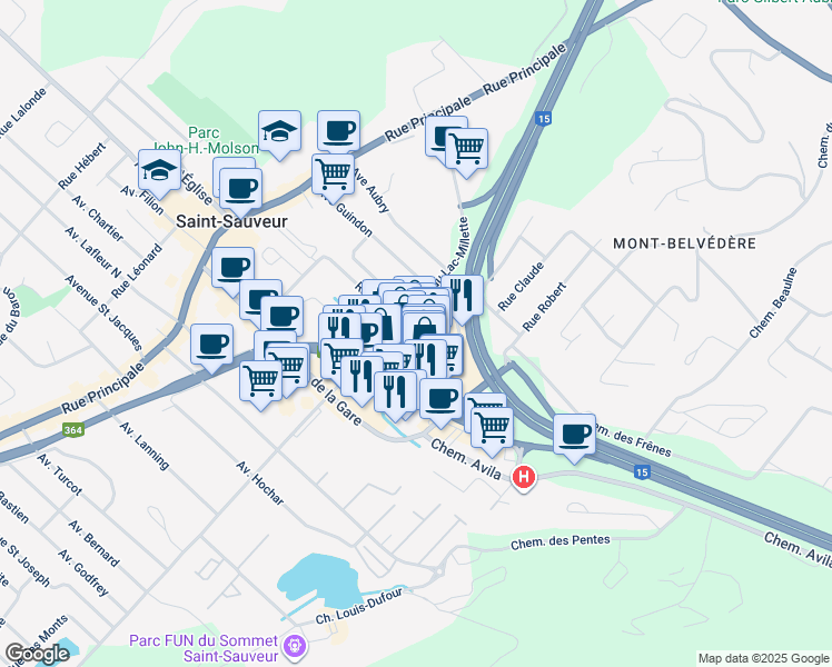 map of restaurants, bars, coffee shops, grocery stores, and more near 170 Rue Privée in Saint-Sauveur