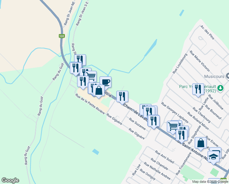 map of restaurants, bars, coffee shops, grocery stores, and more near 74 Chemin de Lavaltrie in Lavaltrie
