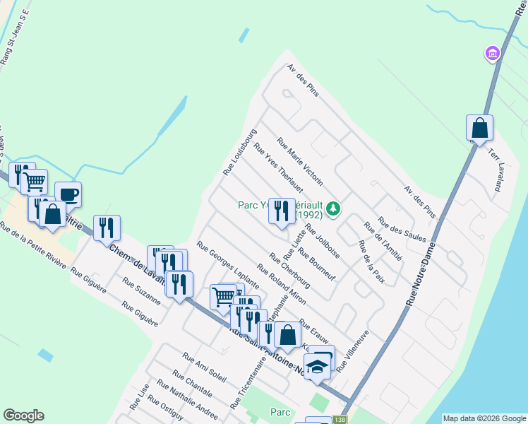 map of restaurants, bars, coffee shops, grocery stores, and more near 325 Rue Fernand Seguin in Lavaltrie