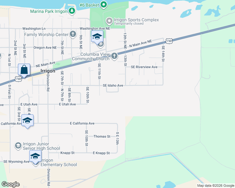 map of restaurants, bars, coffee shops, grocery stores, and more near 160 Southeast Charity Loop in Irrigon