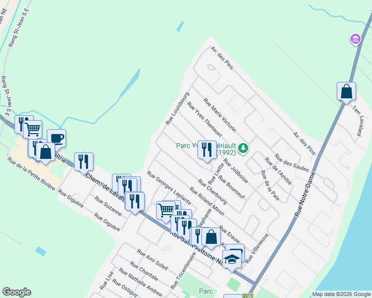 map of restaurants, bars, coffee shops, grocery stores, and more near 350 Rue Felix Leclerc in Lavaltrie