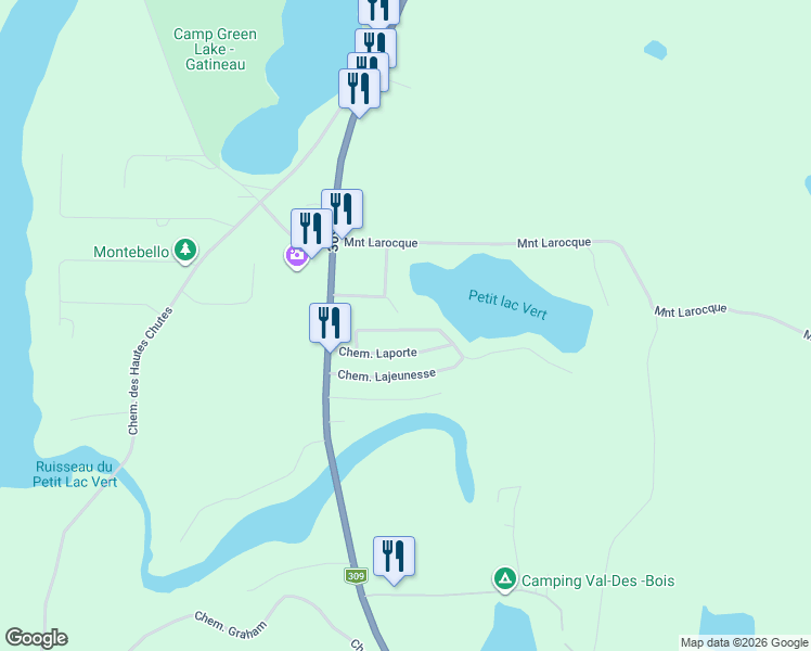 map of restaurants, bars, coffee shops, grocery stores, and more near 112 Chemin de la Boulangerie in Outaouais