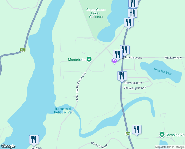 map of restaurants, bars, coffee shops, grocery stores, and more near 104 Chemin Impasse des Conifères in Outaouais