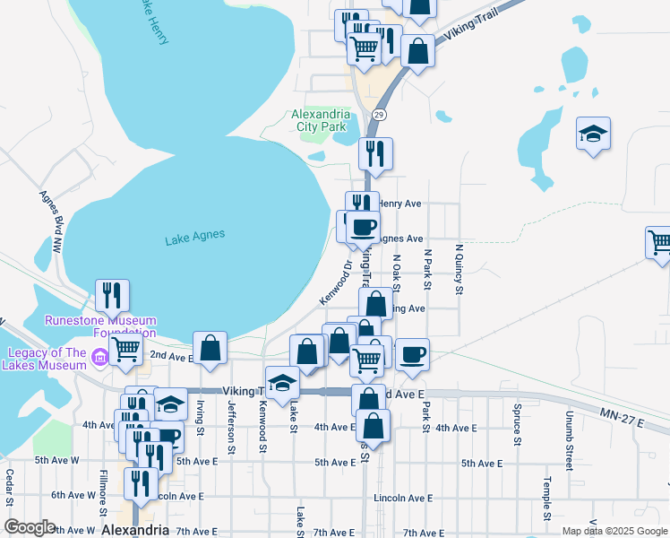 map of restaurants, bars, coffee shops, grocery stores, and more near 310 Kenwood Drive in Alexandria