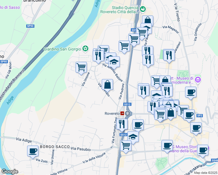 map of restaurants, bars, coffee shops, grocery stores, and more near 2 Via del Macello in Rovereto