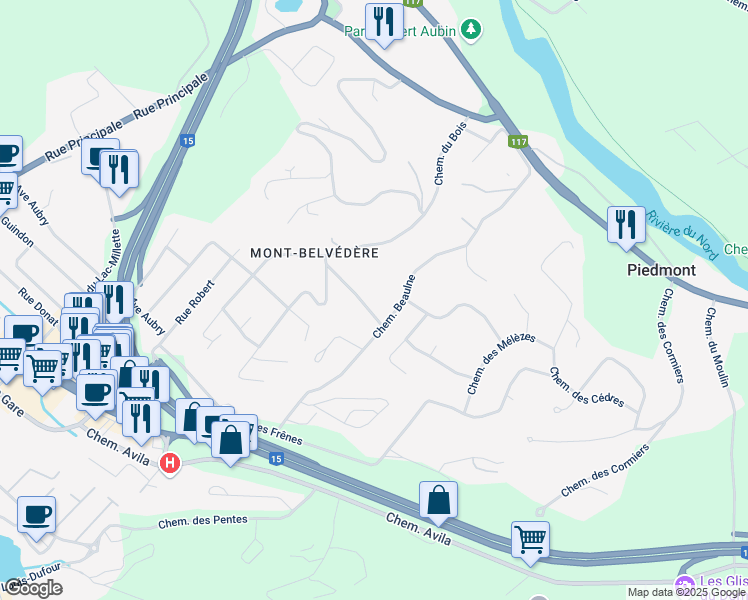 map of restaurants, bars, coffee shops, grocery stores, and more near 294 Chemin du Vallon in Piedmont