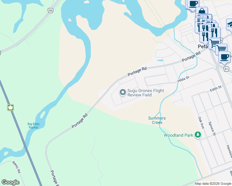 map of restaurants, bars, coffee shops, grocery stores, and more near 29 Terrance Drive in Petawawa