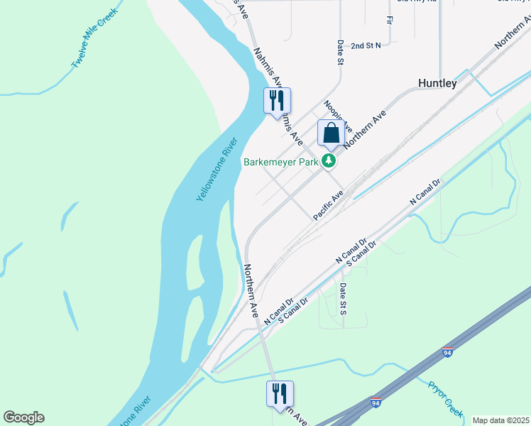 map of restaurants, bars, coffee shops, grocery stores, and more near 81 Northern Avenue in Huntley