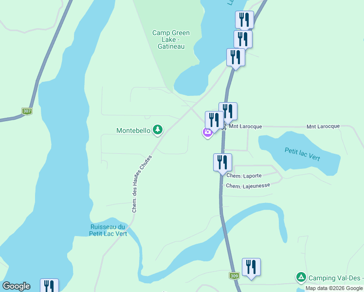 map of restaurants, bars, coffee shops, grocery stores, and more near 107 Chemin Impasse des Conifères in Outaouais