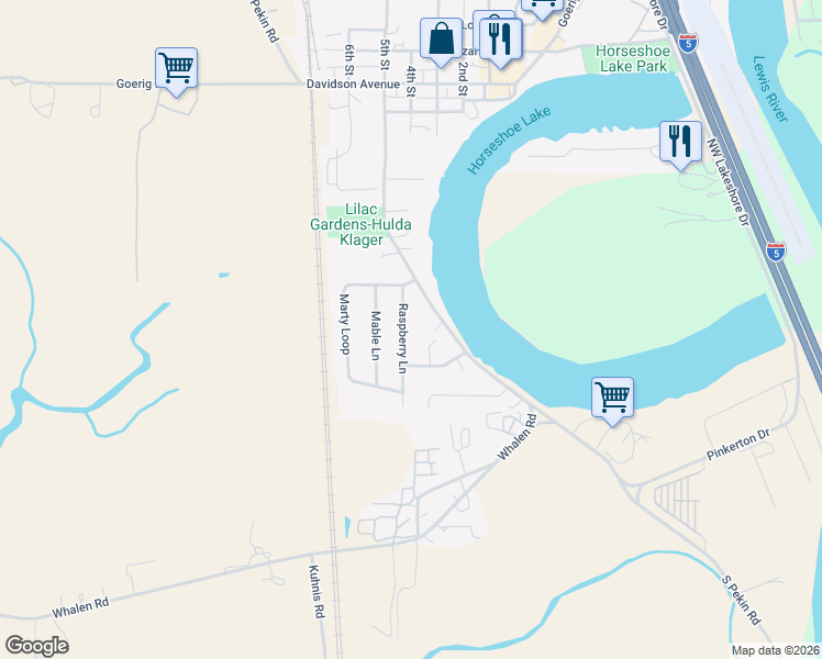 map of restaurants, bars, coffee shops, grocery stores, and more near 204 Raspberry Lane in Woodland