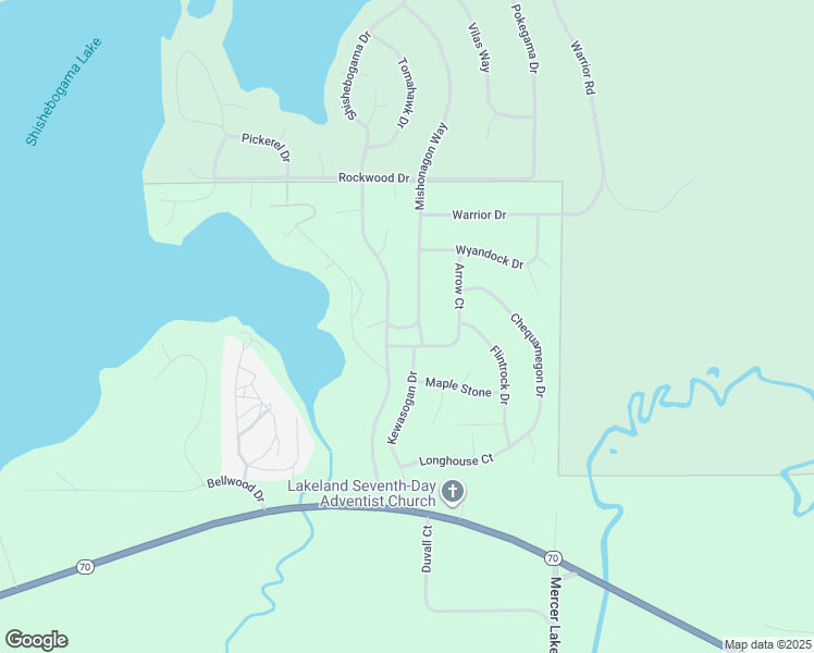 map of restaurants, bars, coffee shops, grocery stores, and more near 8958 Shishebogama Drive in Minocqua