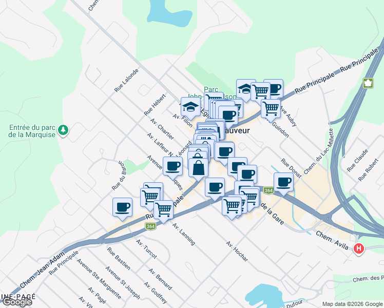 map of restaurants, bars, coffee shops, grocery stores, and more near 12 Rue Léonard in Saint-Sauveur