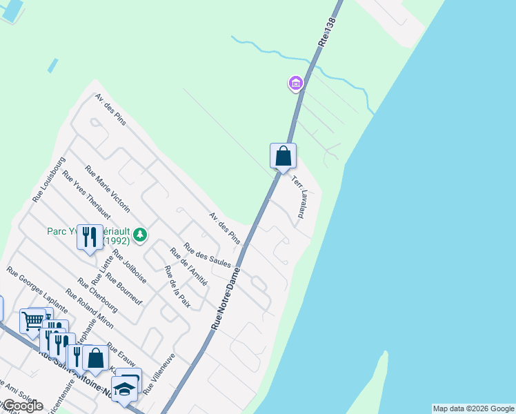 map of restaurants, bars, coffee shops, grocery stores, and more near Rue Notre Dame in Lavaltrie