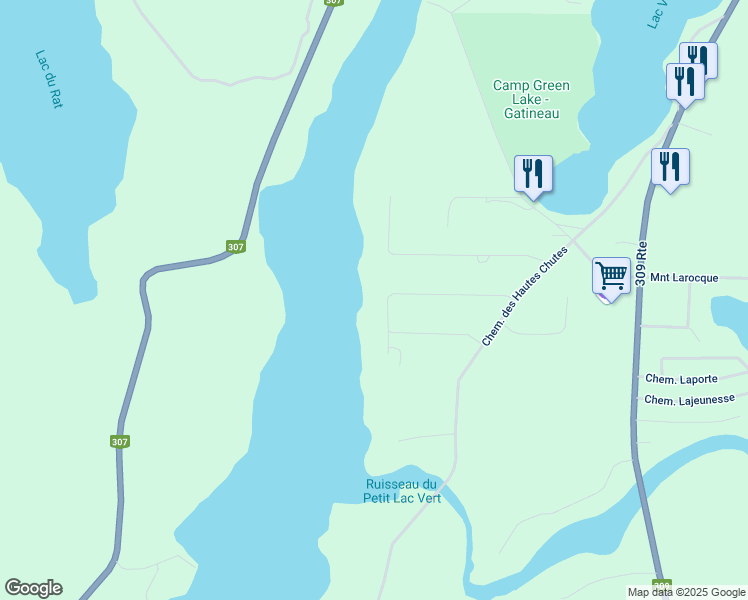 map of restaurants, bars, coffee shops, grocery stores, and more near 129 Chemin Raymond in Val-des-Bois