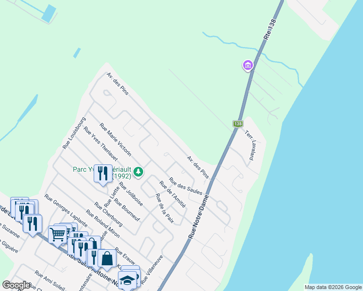 map of restaurants, bars, coffee shops, grocery stores, and more near 112 Avenue des Pins in Lavaltrie