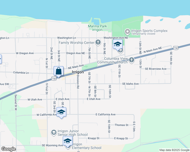 map of restaurants, bars, coffee shops, grocery stores, and more near in Irrigon