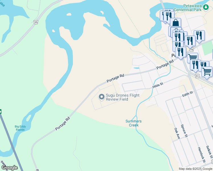 map of restaurants, bars, coffee shops, grocery stores, and more near 8 Terrance Drive in Petawawa