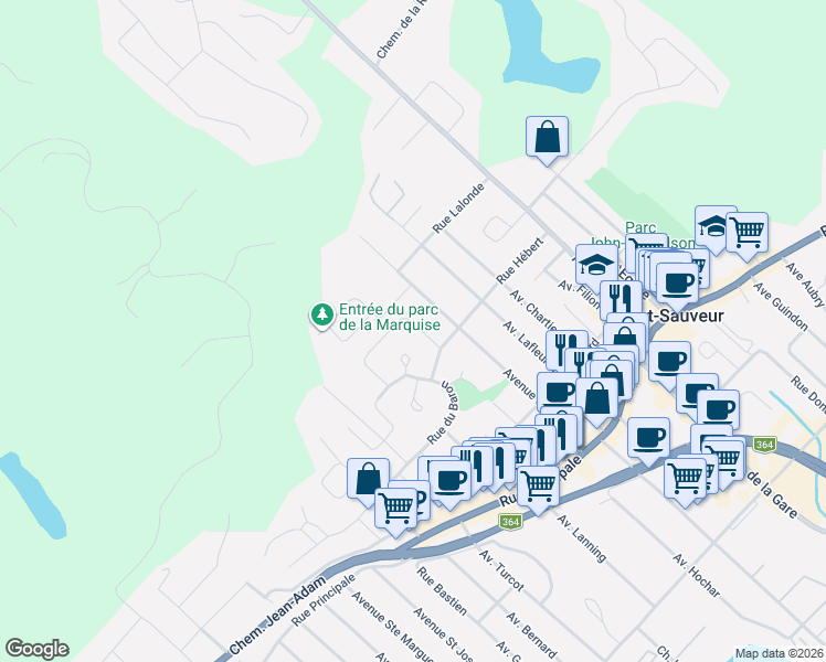 map of restaurants, bars, coffee shops, grocery stores, and more near 15 Rue de la Marquise in Saint-Sauveur