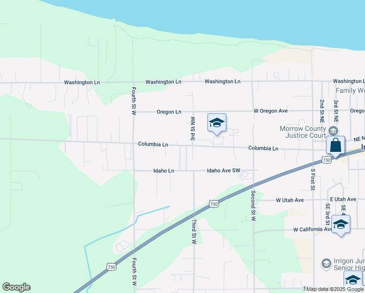 map of restaurants, bars, coffee shops, grocery stores, and more near 81423 Cedar Road in Irrigon