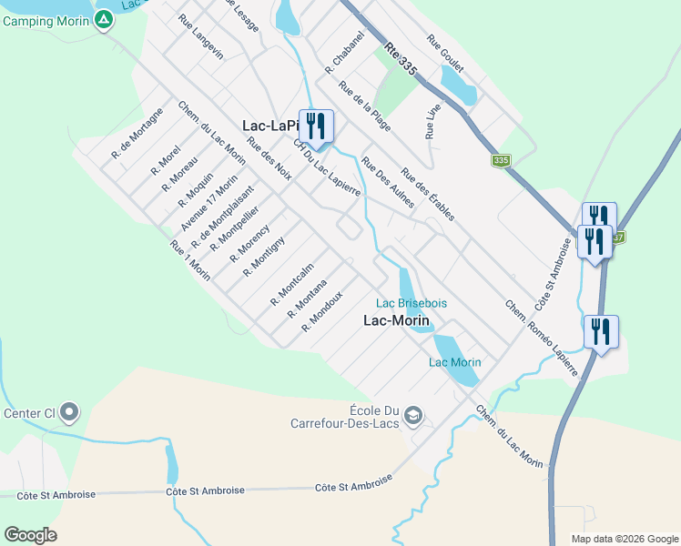 map of restaurants, bars, coffee shops, grocery stores, and more near 106 Rue Montana in Saint-Lin-Laurentides