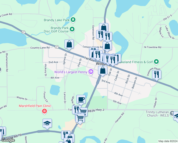 map of restaurants, bars, coffee shops, grocery stores, and more near 820 3rd Avenue in Woodruff