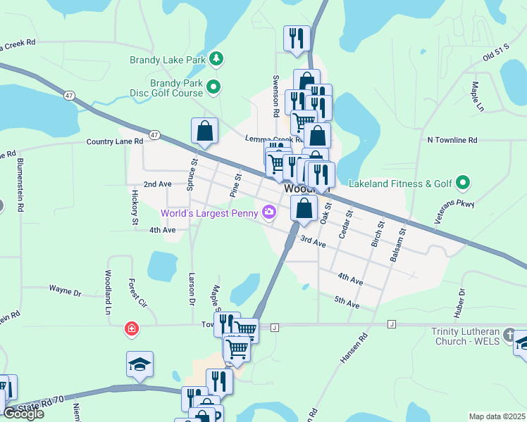 map of restaurants, bars, coffee shops, grocery stores, and more near 820 3rd Avenue in Woodruff