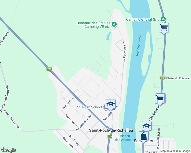map of restaurants, bars, coffee shops, grocery stores, and more near 645 Rue Leclerc in Saint-Roch-de-Richelieu