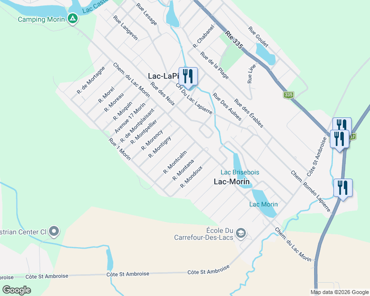 map of restaurants, bars, coffee shops, grocery stores, and more near 109 Rue Montcalm in Saint-Lin-Laurentides
